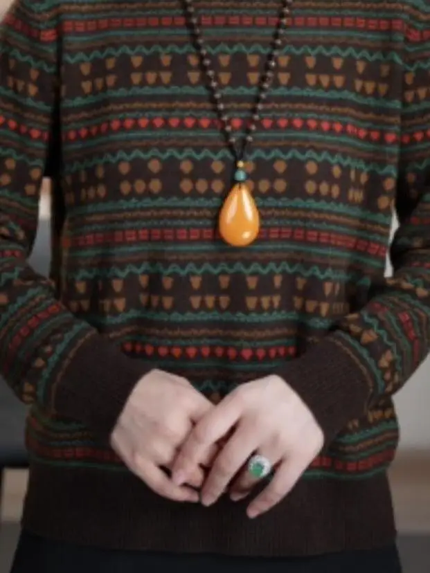 Suéter de malha listrado casual solto ajuste mamãe sle f gola alta versátil senhoras faion inverno quente longo sve top