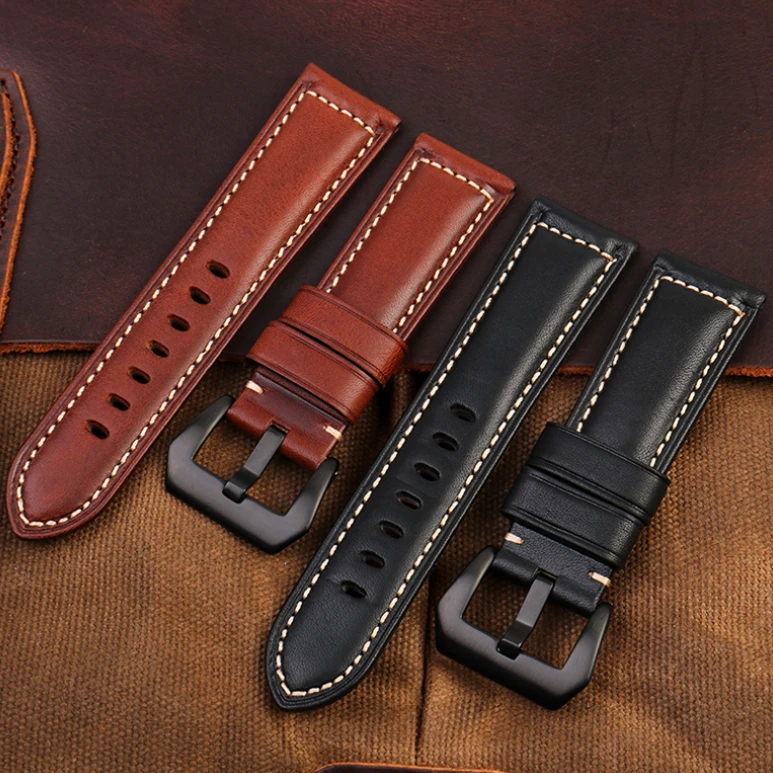 Italian Leather Watch Band  Accessories 22mm 24mm 26mm men Vintage cowhide Strap Bracelet For Panerai Fossil Breitling Watchband