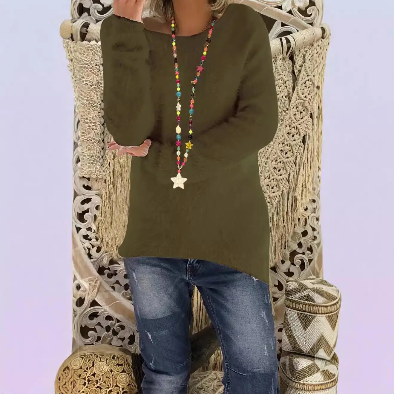 سترة نسائية طويلة Sve للخريف من القطن الرقيق بلون طاقم Ne بلوفر محبوك ملابس فاخرة للسيدات #2