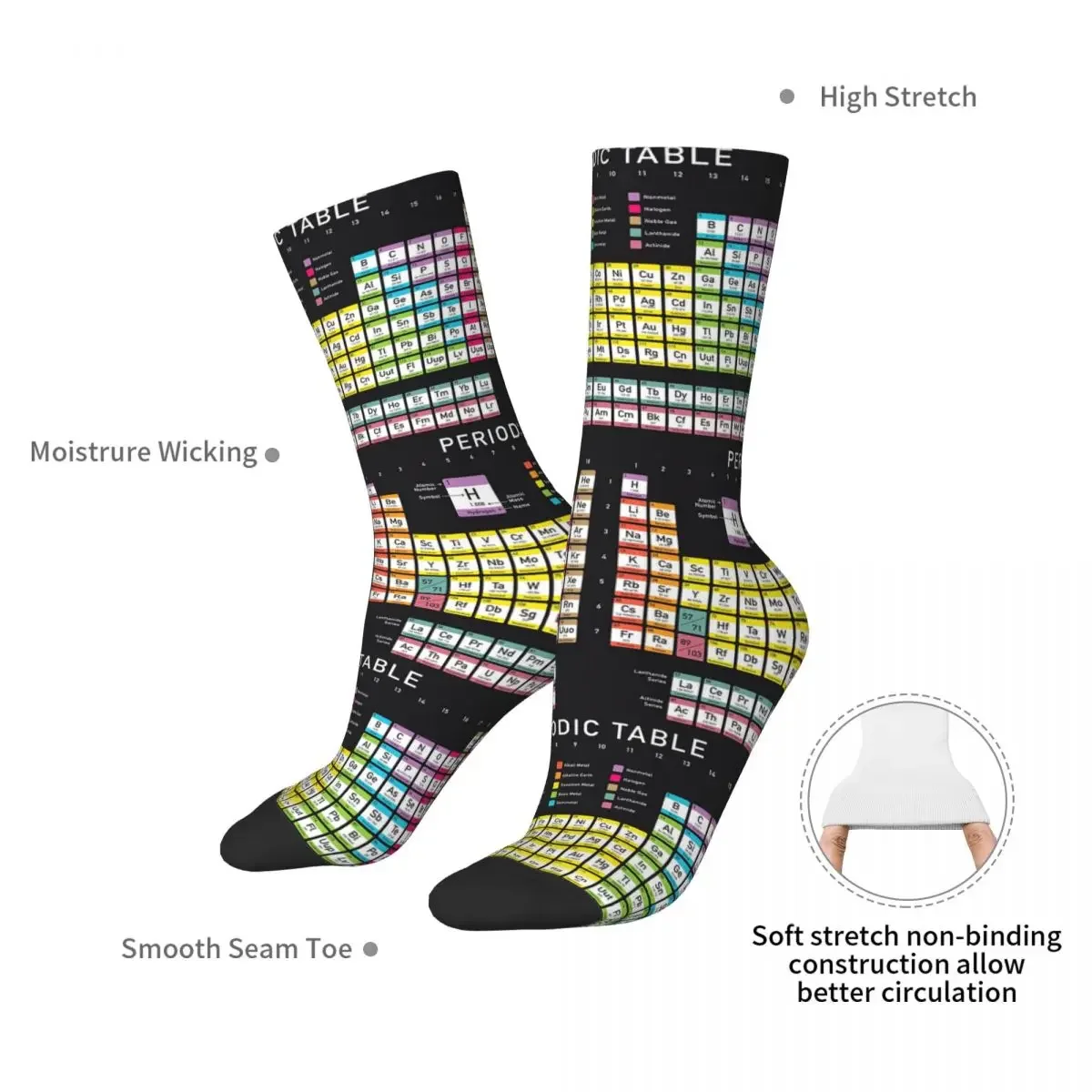 Periodic Table Detailed With Socks Harajuku Super Soft Stockings All Season Long Socks Accessories for Man's Woman's Gifts