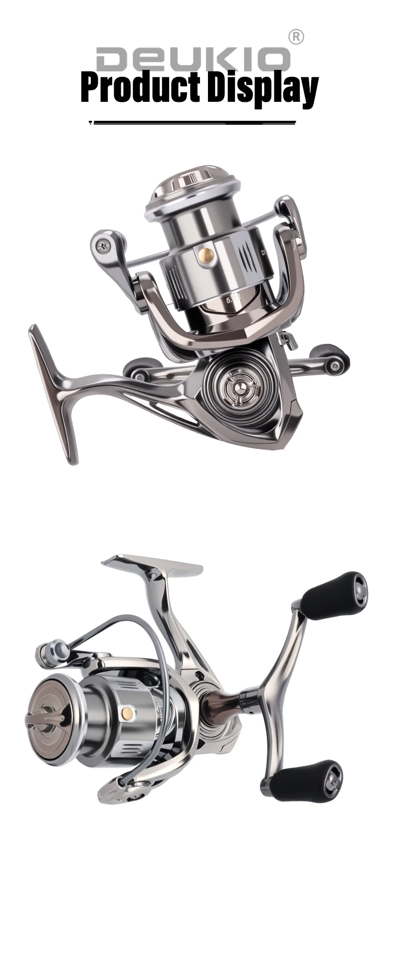 DEUKIO Spinnrolle 5.2:1 8KG Max. Bremskraft Metallflachspule für reibungsloses Auswerfen von Köderrollen für Barsch, Hecht, Zander – Detail 12