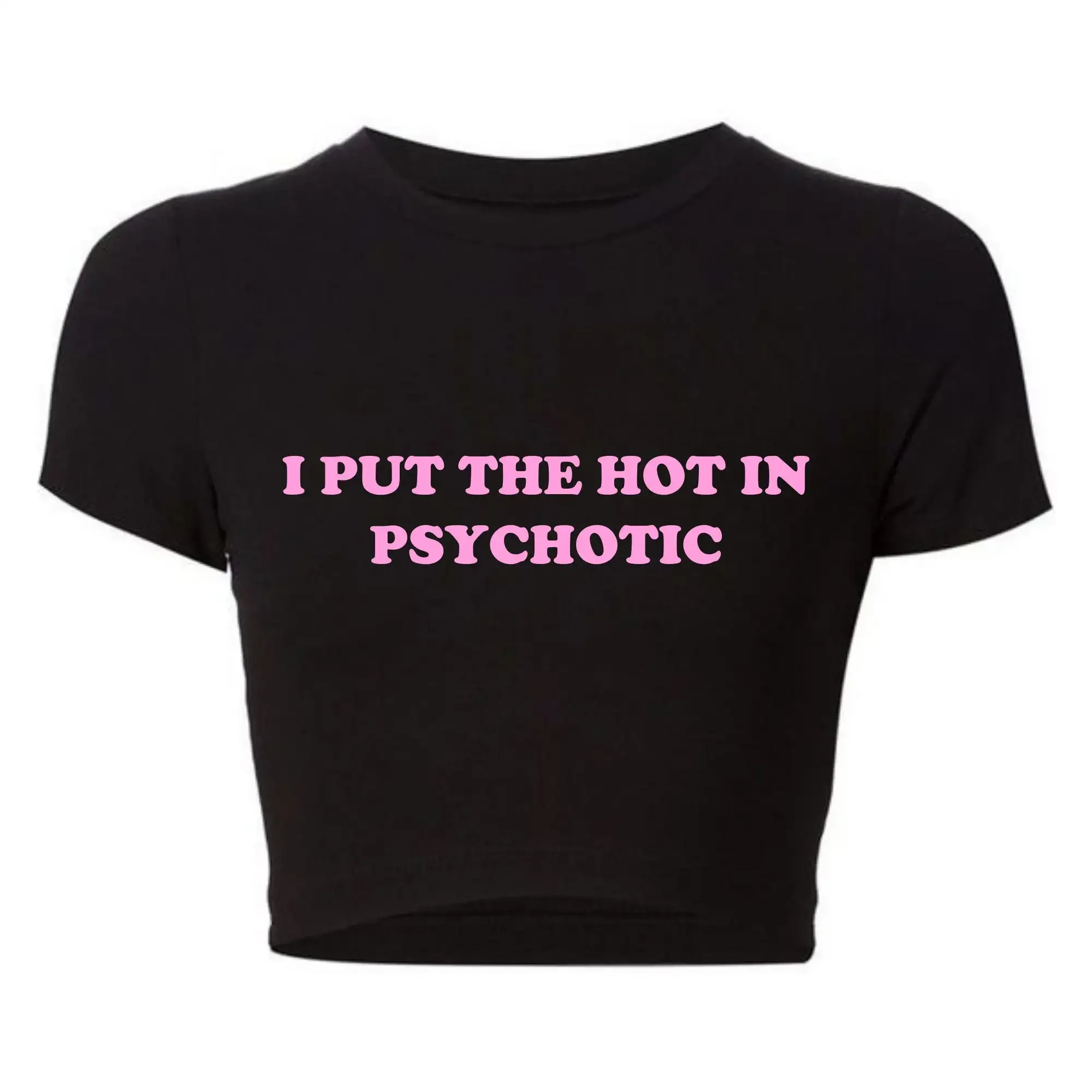 Camiseta con estampado de letras I Put The Hot in Psychic para mujer, Tops cortos, ropa de Club Sexy Kawaii, camiseta de bebé de moda Y2k, camiseta universitaria