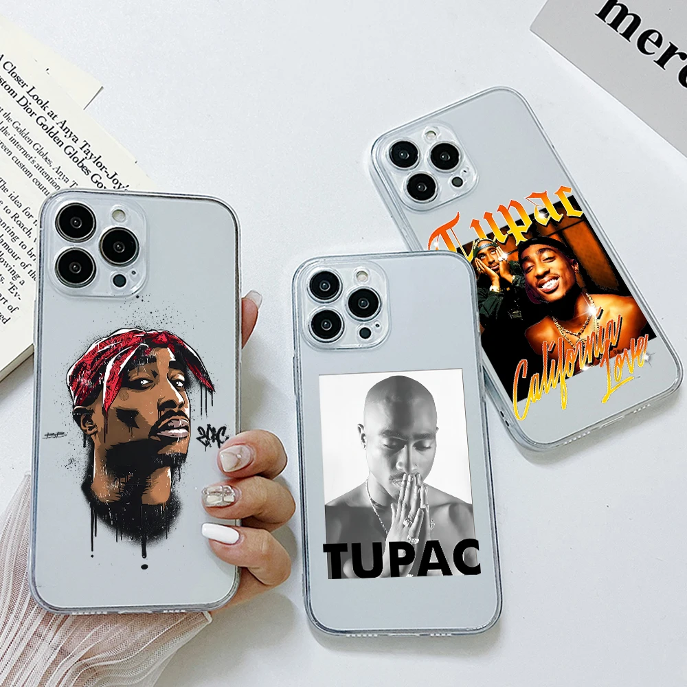 Clear Phone Case For iPhone 15 14 13 12 11 Mini Pro Max X XR XSMax 6S 6 7 8 Plus SE Soft Cover Hip Hop Rapper 2pac Singer Tupac