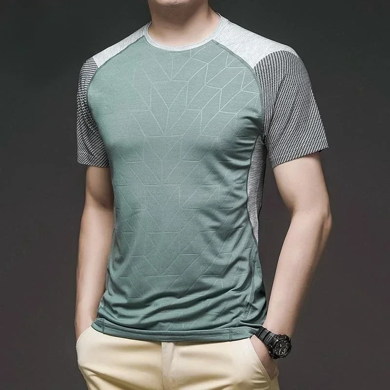 

Summer Men's Ice Silk T-shirt Outdoor Sports Fitness Short Sleeve Round Neck Quick Drying T-shirt Fashion Casual Sportswear