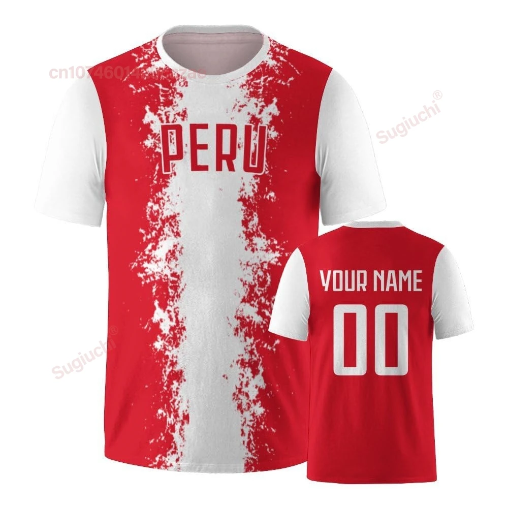 Custom Peru Soccer Mesh 3D Printed T-Shirts For Men Women Personalized Name Number Sports Fan Gift