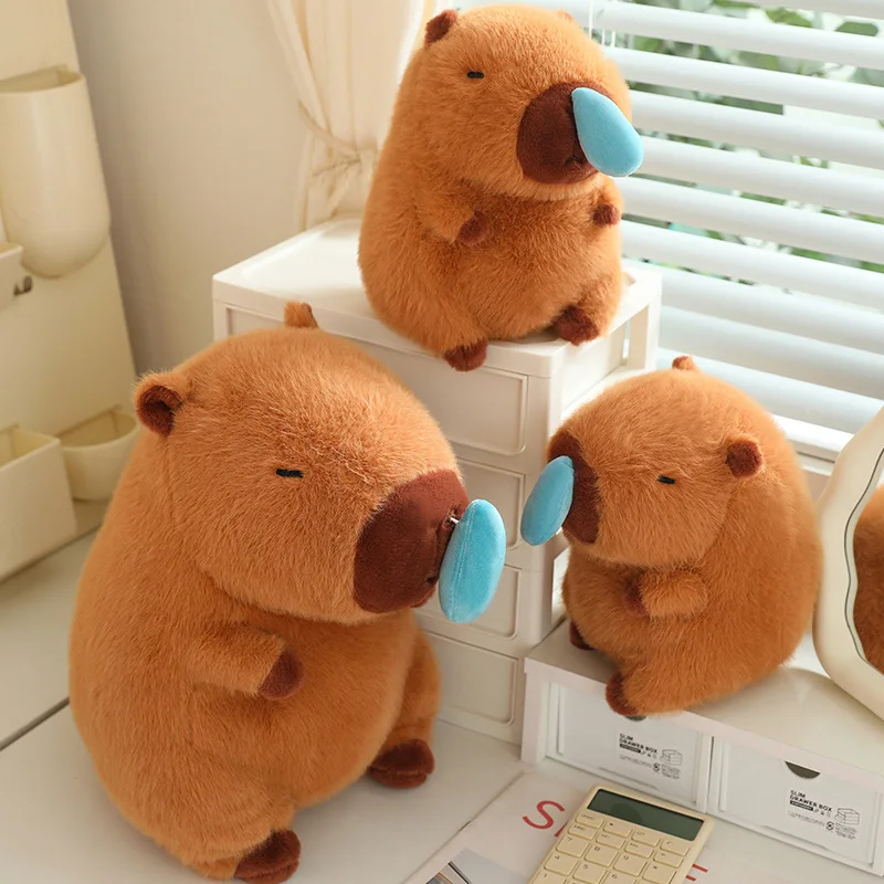 Boneca de pelúcia capivara fofa, bichos de pelúcia kawaii com muco, boneca de olhos pequenos macios, presente para meninas, fofo