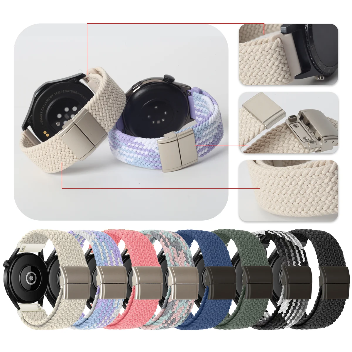 18/20/22mm Modisches Magnetisches Nylon-Armband für Garmin Venu 4/3/Forerunner 265/Amazfit GTR 4/GTS 4/Bip 5/6/T-Rex 3 Ersatzband