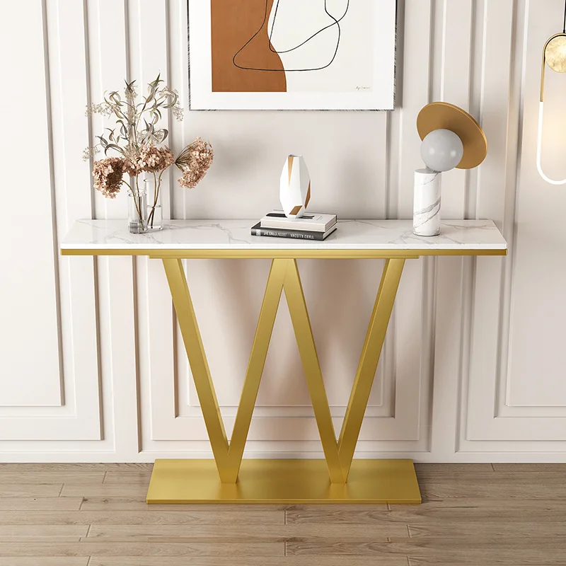 

Новый входной стол из китайского мрамора, полосовой стол, вид с торца у стены, легкая роскошь, современный простой входной вход в коридор.