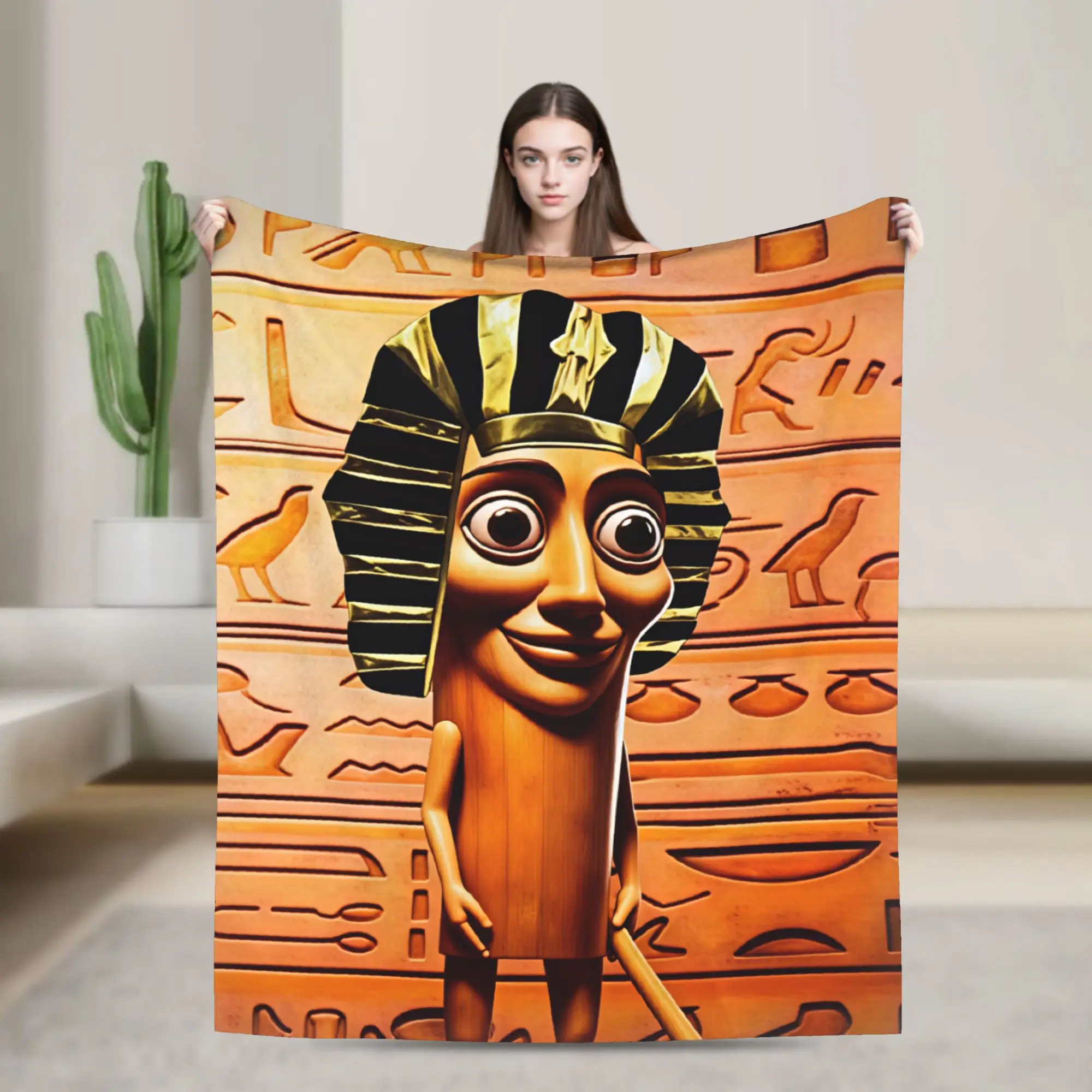 Tung Pharaoh Headdress Hieroglyph Blanket  Warm Funny Plush Throw Blanket For Bedroom Camping Flannel Bedspread Bed Cover