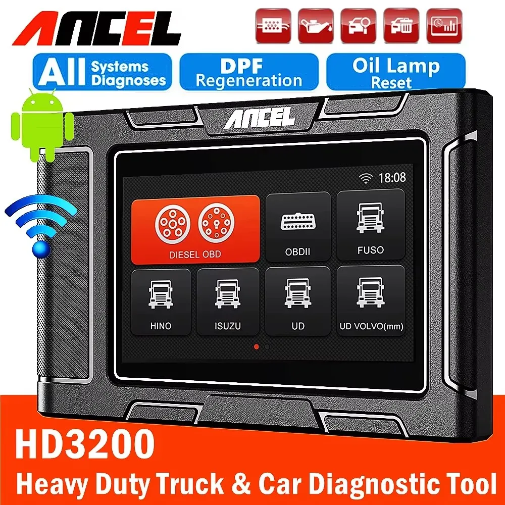 ANCEL HD3200 24V Heavy Duty Diesel Truck Diagnostic Scanner Car Full System DPF Regeneration Oil Reset for FUSO HINO Hyundai