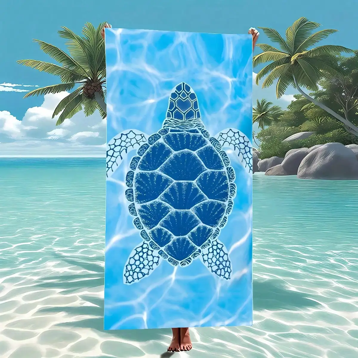

Пляжное полотенце-плед «Морская черепаха» (синее), 1 шт., очень большое, супермягкое, утолщенное, пескостойкое, быстросохнущее, впитывающее – идеально для плавания