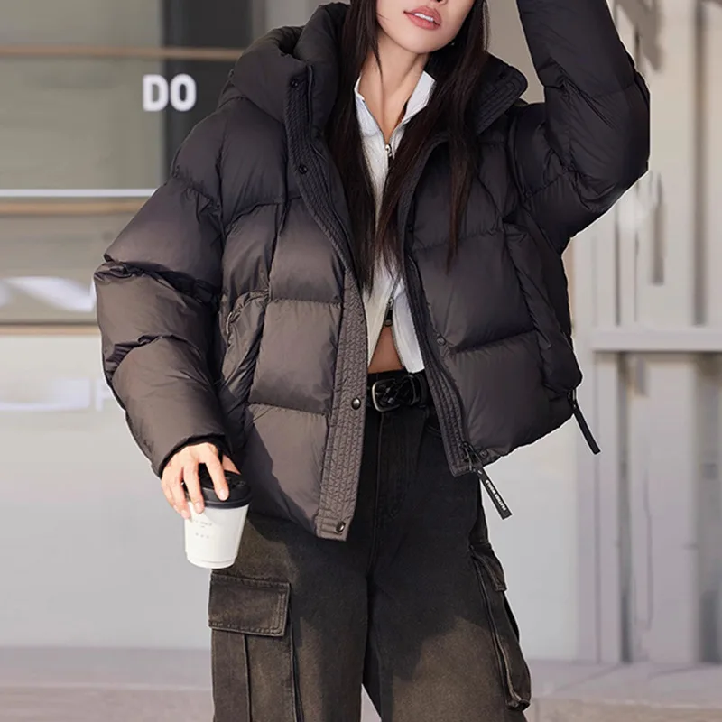 سترة بغطاء للرأس من White Duck Down للنساء، سميكة، فضفاضة، كاجوال، دافئة، سترة منتفخة للزوجين، شتاء، موضة جديدة، 2025