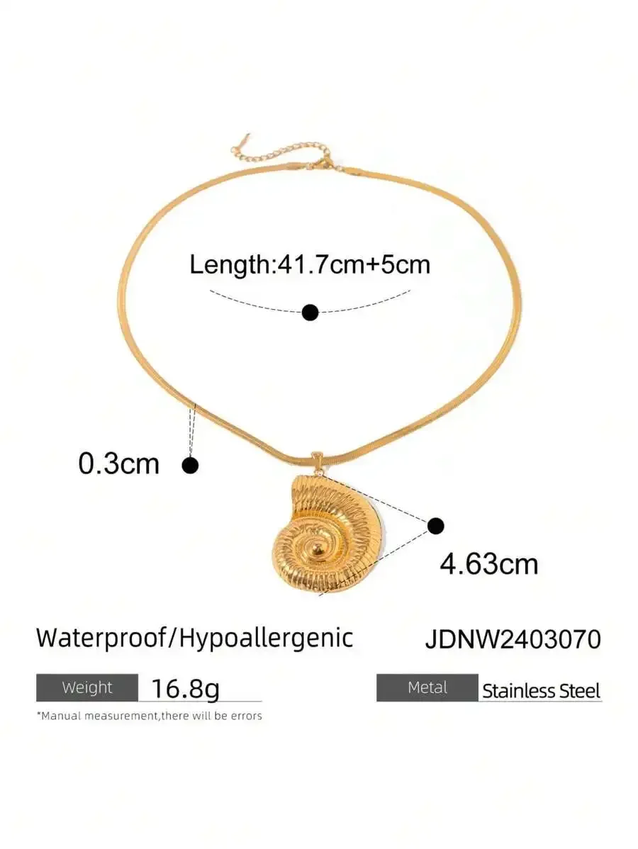 

Shell Conch Pendant Flat Snake Chain Necklace Stainless Steel Waterproof Hypoallergenic Daily Wear