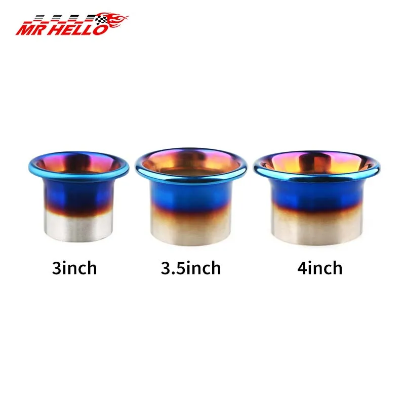 3 Zoll / 3,5 Zoll / 4 Zoll Auto-Modifikation, Edelstahl, gebackenes Titan, blauer Einlass, Trend, universeller Turbinen-Glockenmund