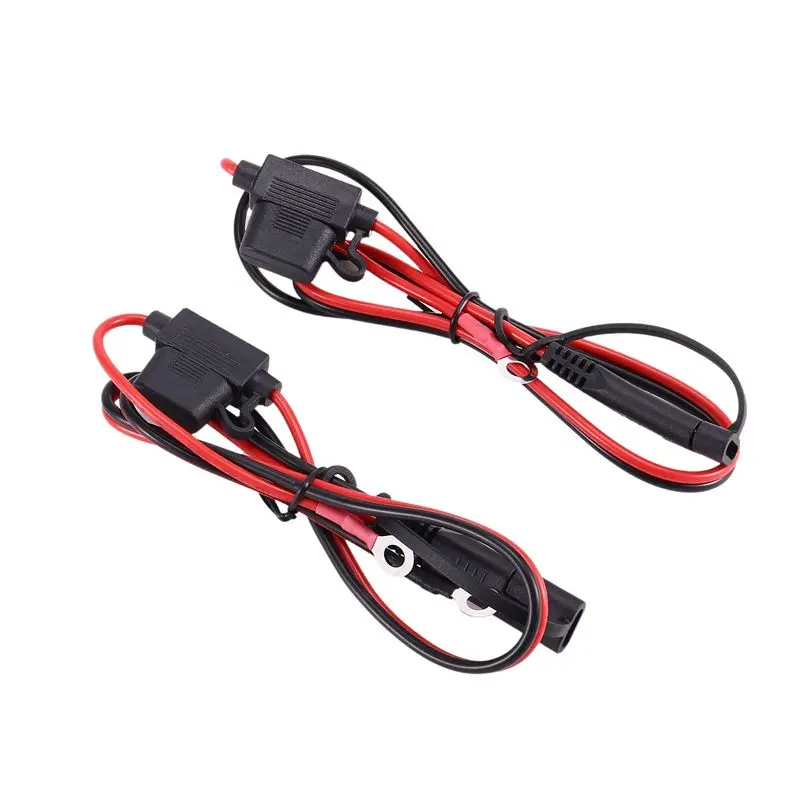 Foxsur 2Pcs Motorcycle Battery Sae Charging Cable Sae Quick Disconnect Plug To 12V Ring Terminal Fuse-A99D