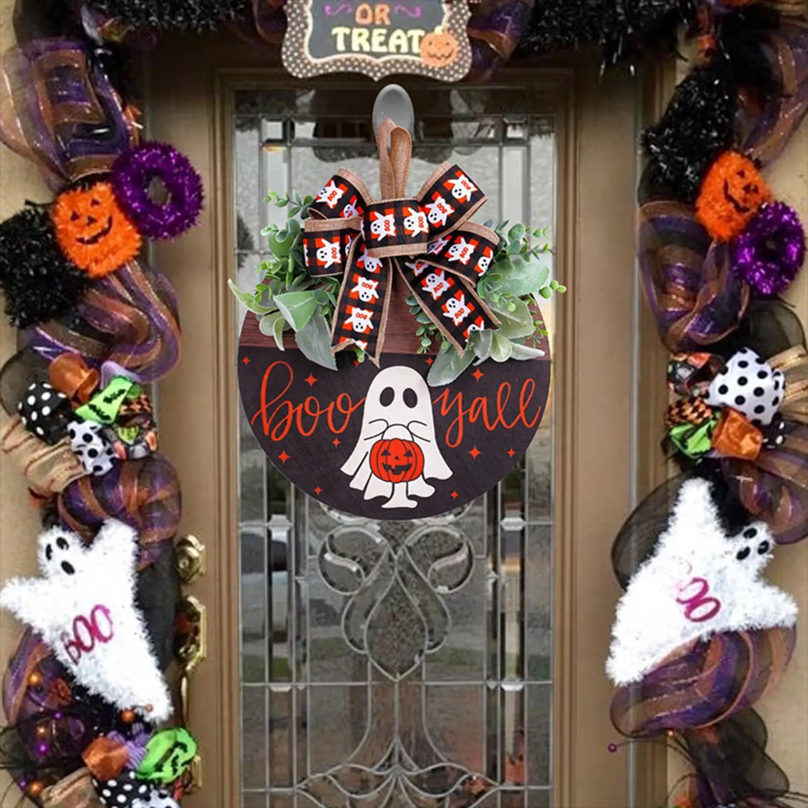 Halloween Wooden Door Hanging Sign Boo Ghost Halloween Door Hanger for Fence