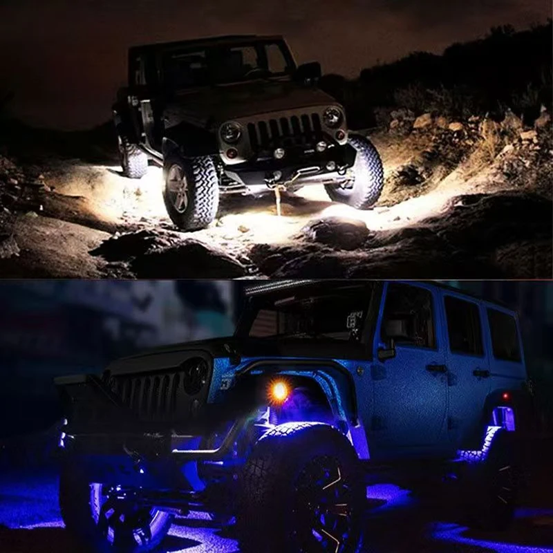 SXMA J140 RGB Rock Lights 4-Pods Car Atmosphere Lamp Multicolor Underglow for J eep Off-road Truck SUV etc Trail Rig Light