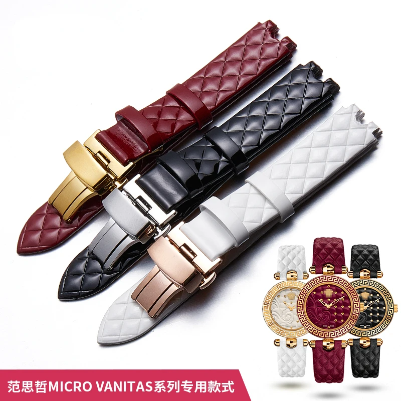 Genuine Leather Watch Band for Versace Vanitas Micro Soft Comfortable Female U-Shaped Interface Watch Strap Accessories 16mm