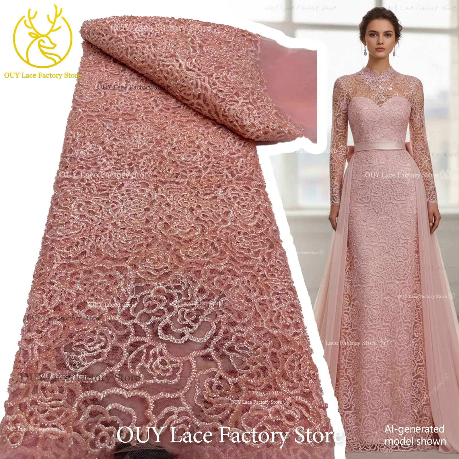 

Embroidery Flower Beaded Sequins Lace Fabric French Tulle Mesh Embroidery Nigerian Lace Fabric Bridal Wedding Dress Fabric