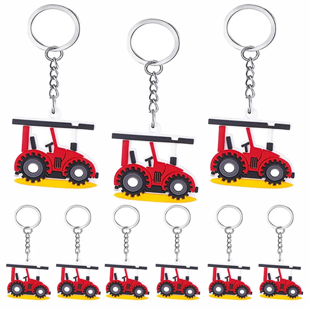 8 pcs Farm Animal Keychains Zenon Birthday Party Baby Showe Supplies Chicken Sheep Horse Tractor Barnyard Red