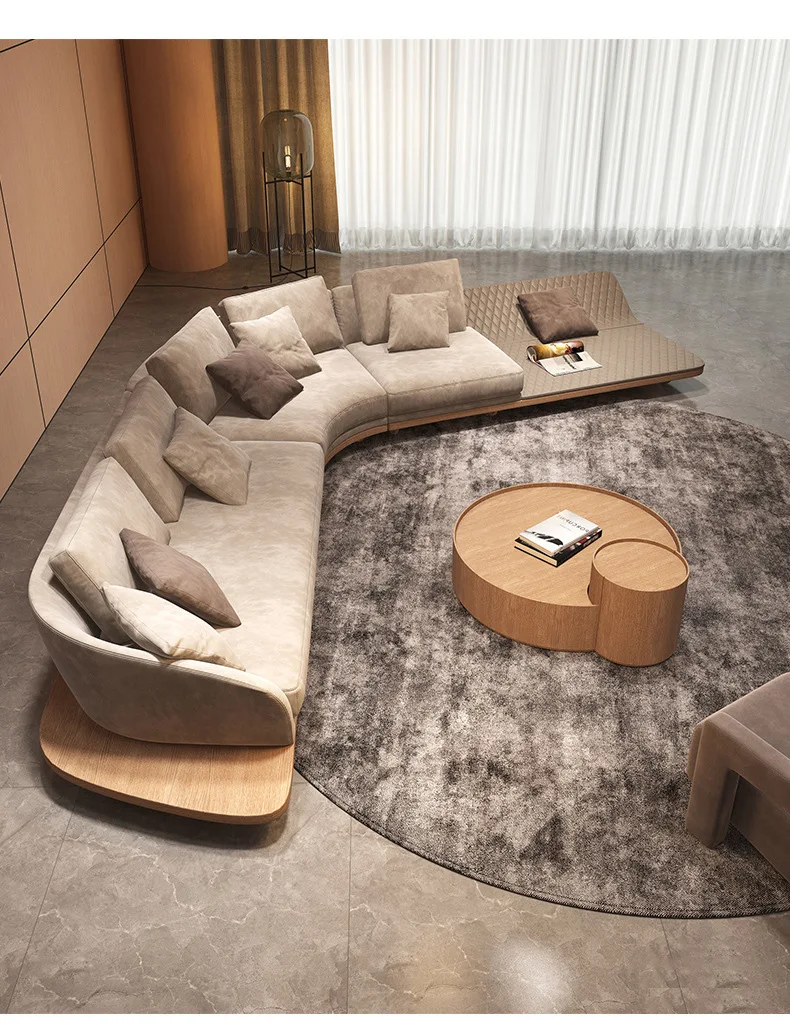 &Sofa Set Horizontal Hall Movable Arc-shaped Light Luxury Curved Design Genuine Leather Feathers Filling Large Apartment