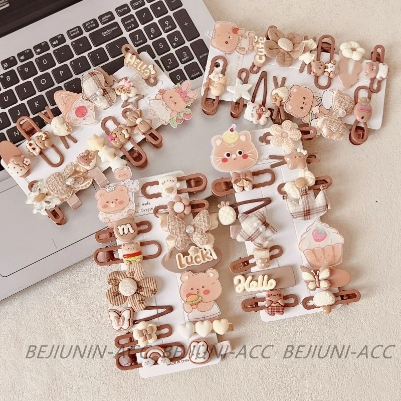 

Cartoon Flower Hair Clips for Girls New Milky Beige Barrettes Set Kids Hairpins Anti-Slip Grip Cute Hair Styling Accessories