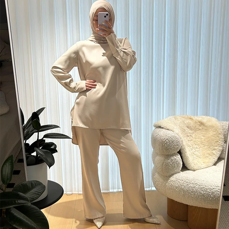 

Мусульманский комплект из 2 предметов, женский нерегулярный топ, широкие брюки, костюм, арабская одежда, Рамадан, Марокко, Дубай, ислам, женский повседневный ансамбль