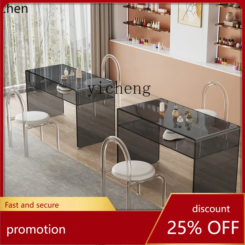 

YFY Manicure Table and Chair Suit Single Small Simple Modern Double Table Nail Salon Glass Table and Chair