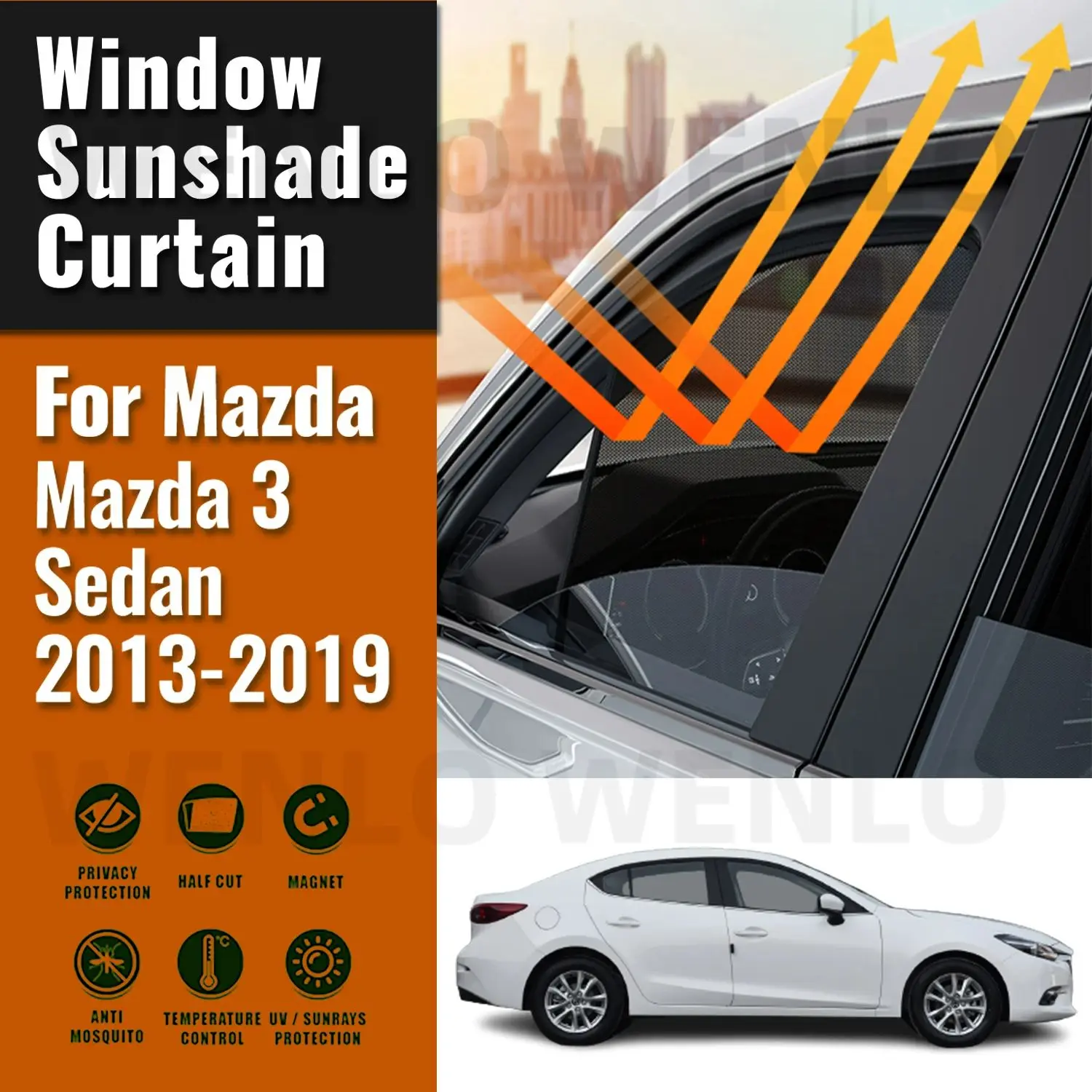 

For Mazda 3 Sedan M3 2013-2019 Side Window Sun Shade Visor Magnetic Car Sunshade Front Rear Windshield Frame Curtains Shield