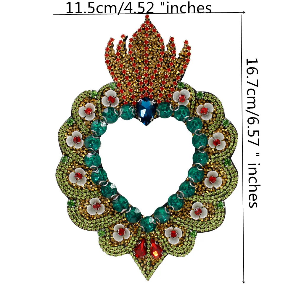 Toppe cuore sacro toppe cuore corona fiammeggiante cristallo arte messicana cucire su toppe Applique per vestiti decorativi 5 pezzi