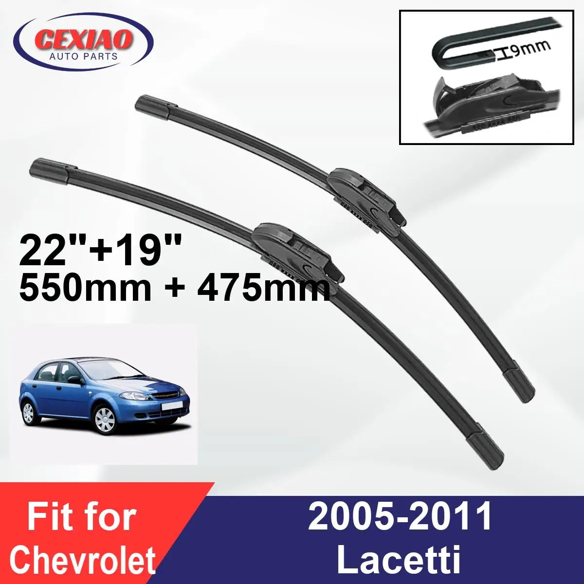 For Chevrolet Lacetti 2005-2011 Front Wiper Blades Boneless Frameless Rubber Cleaning