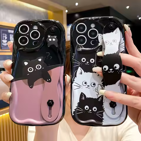 Soft TPU Wrist Strap Case For Samsung S25 S24 S23 S22 Plus Ultra S21 S20 FE A55 54 35 15 52 53 73 25 Cat Phone Holder Cover