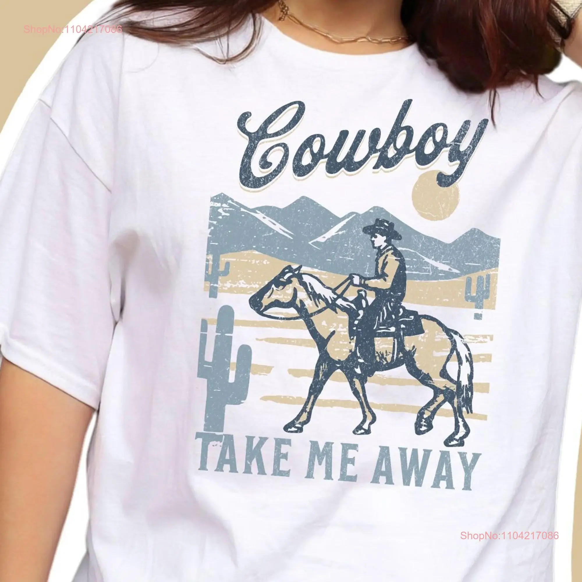 Cowboy Take Me Away T Shirt in Retro Vintage Style long or short sleeves