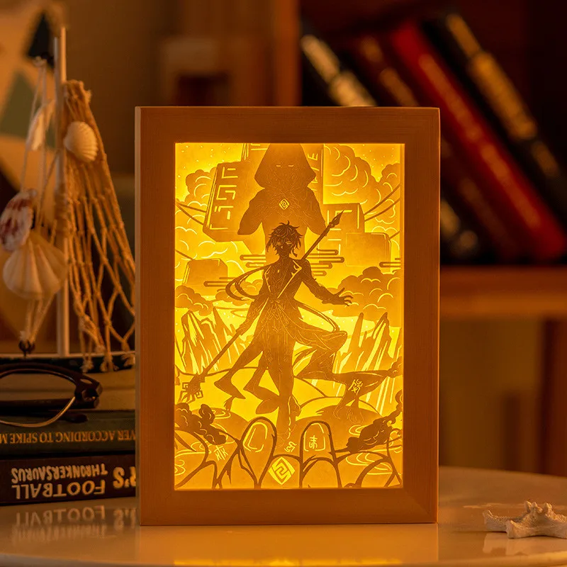 Genshin Impact Ningguang zhongli Cosplay LED Paper Carving Lamp Polypropylene Specialty Paper Collectible Decorations