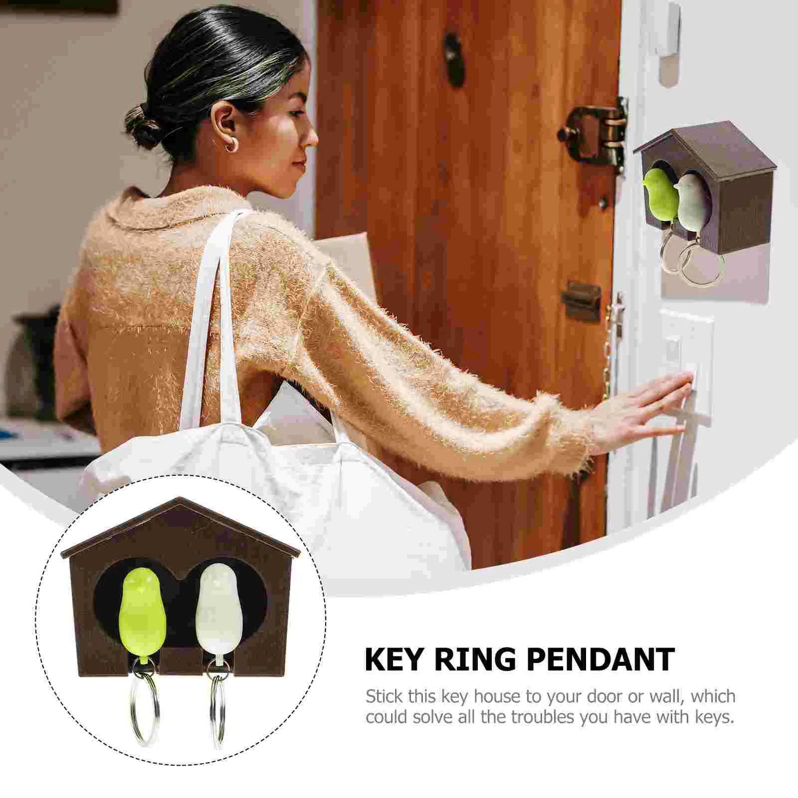 Birdhouse Shape Key Ring Pendant Wall Mount Keychain Holder for Home Dorm Stylish and Functional Key Organizer