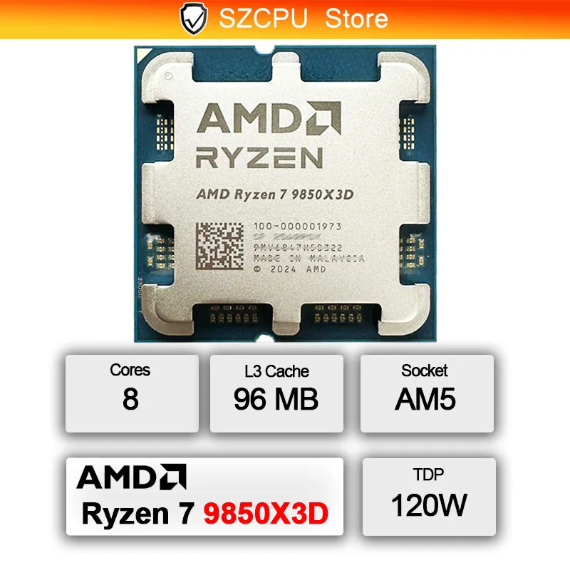 新しいAMD R7 9850X3D Ryzen ™ 7 9850X3Dプロセッサ、8コア/16スレッド