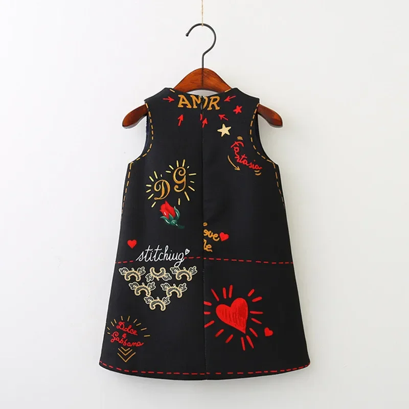 New Girls Dress European and American Style Embroidery Flower Vest Dress Spring Autumn Toddler Baby Girls Clothing