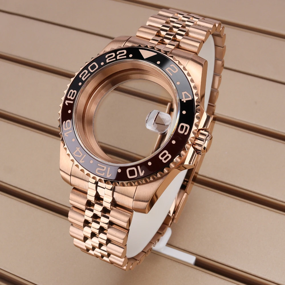40mm Rose Gold Watch Case Sapphire Crystal 120 Click For SUB GMT NH35 NH36 NH34 Eta 2824 Water-Resistant 28.5mm Dial NH35 Case