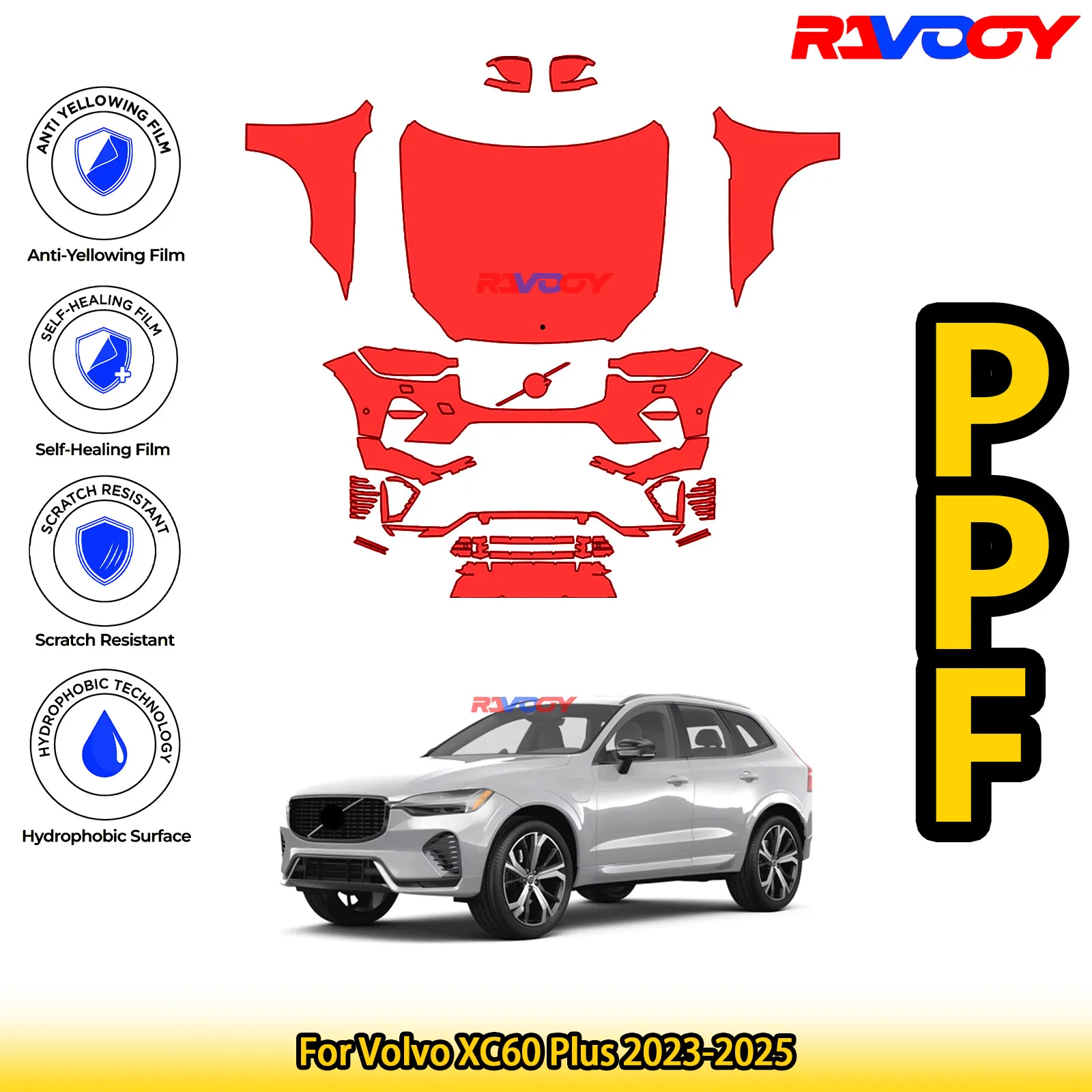 

For Volvo XC60 Plus 2023-2025 Glossy Matte Black Precut front PPF Kit Paint Protection Film
