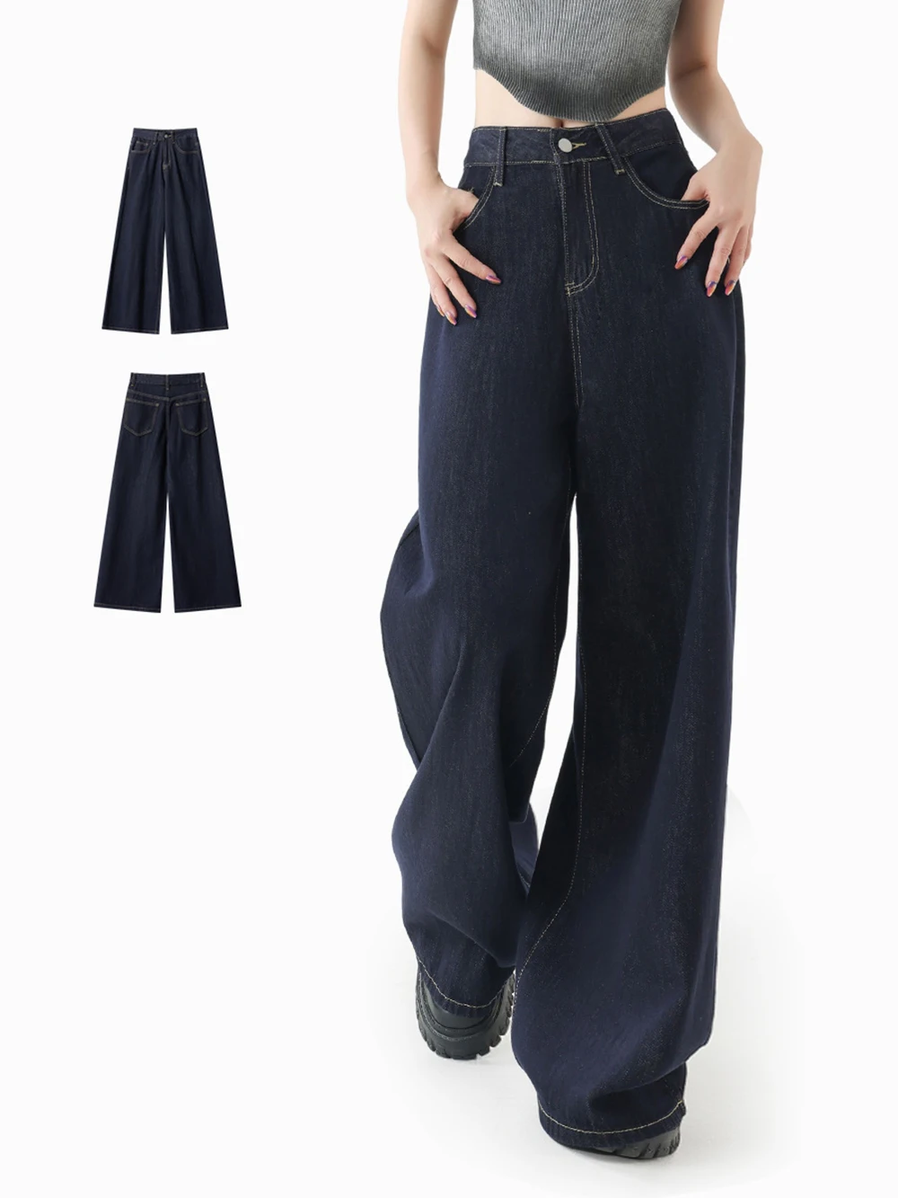 

Wide Leg Jeans for Women Loose High Waist Denim Pants 2025 Autumn American Retro Fashion Basic Style Versatile Female Long Pants