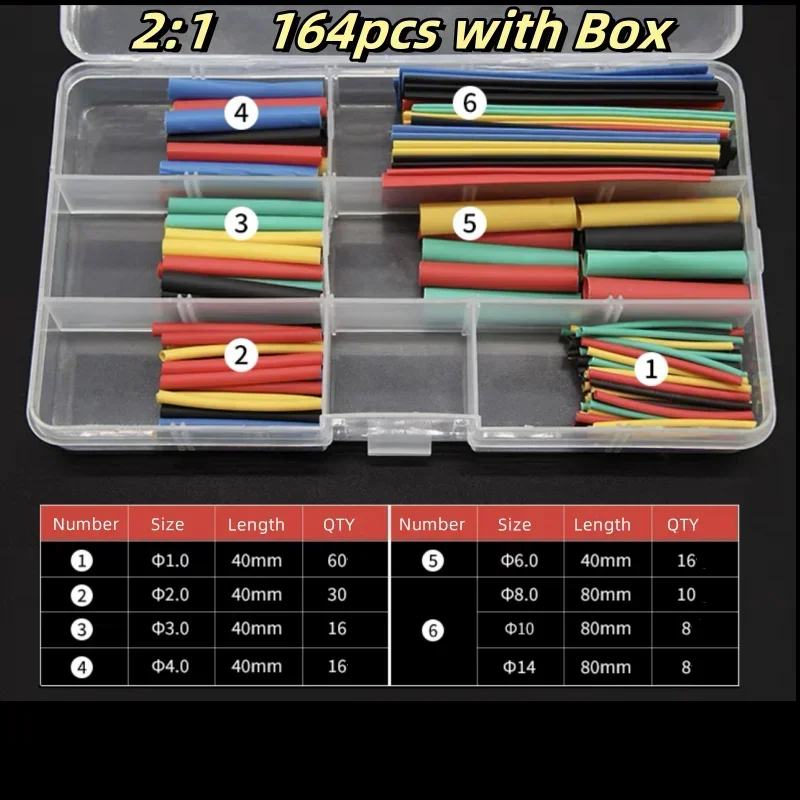 164-750pcs 2:1 Thermoresistant Tube Heat Shrink Wrapping Kit Assorted Wire Cable Insulation Sleeving 3:1 Heat Shrink Tube set
