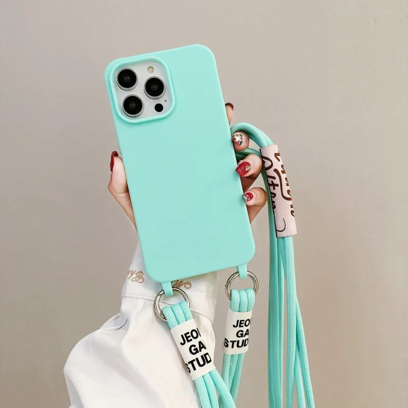 Crossbody-Lanyard-Hülle für Samsung Galaxy A16 A36 A17 A55 A37 A56 S25 FE S26 Ultra mit Trageriemen, Einfarbige Candy-Farbe, Weiche Silikonhülle