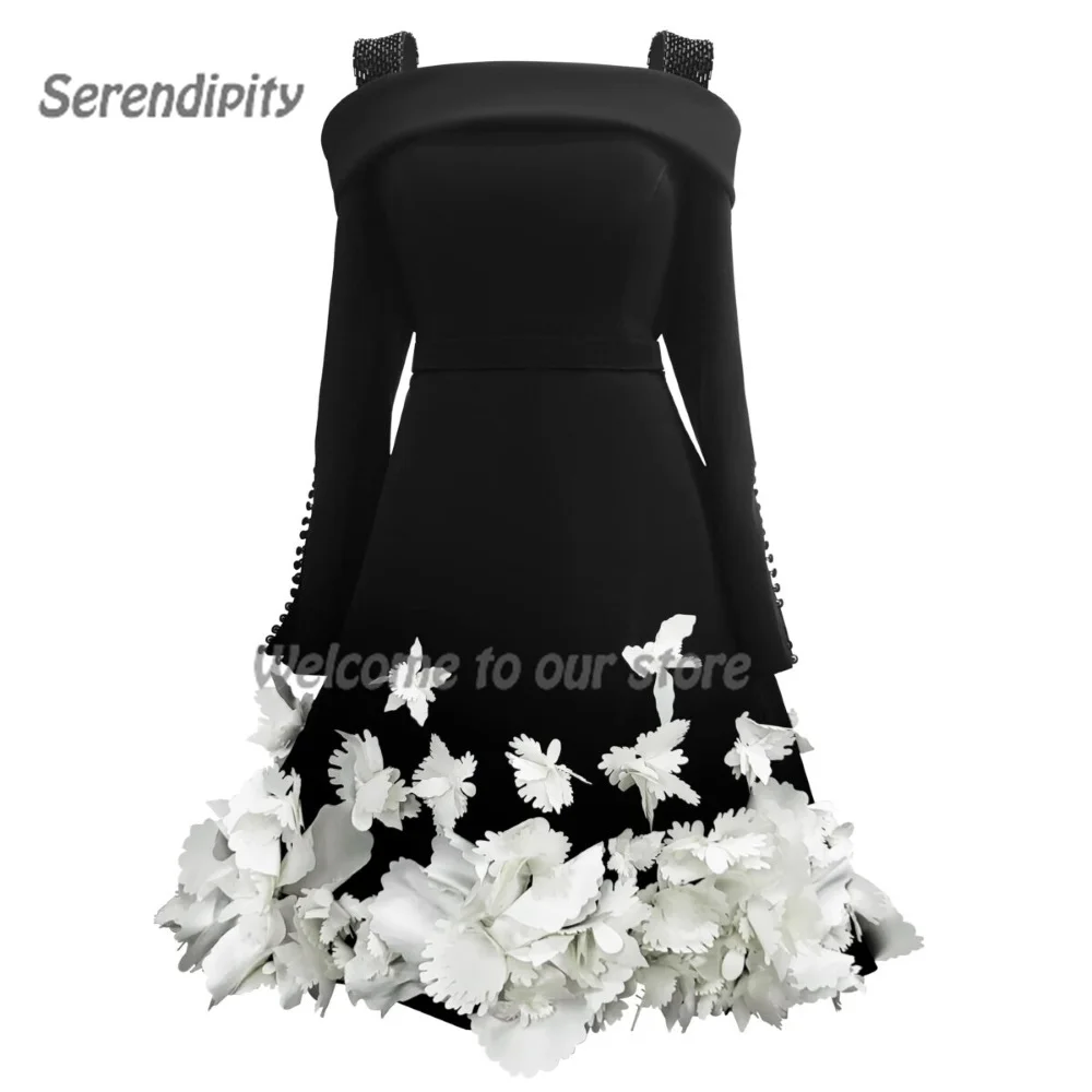 Serendime-Vestido Longo de Noite Feminino, Linha A, Apliques Elegantes, Vestido Preto Cetim, Coquetel e Formatura, Mulheres Sexy,