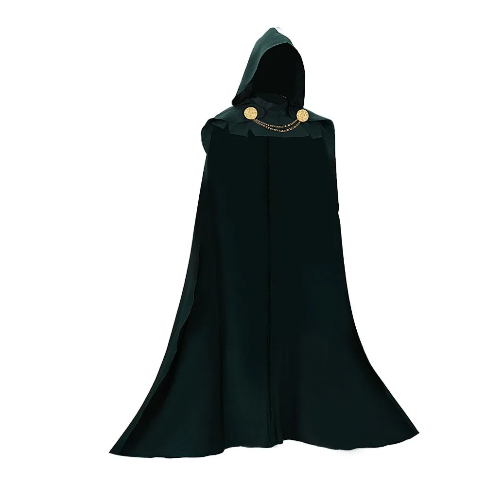 Erwachsenen-Halloween-Kostüm: Grüner Umhang mit Kapuze, Langer Mantel, Hexen-, Superhelden-, Schurken-Cosplay-Kostüm, Robe mit Kettenkragen, Unisex – Detail 2