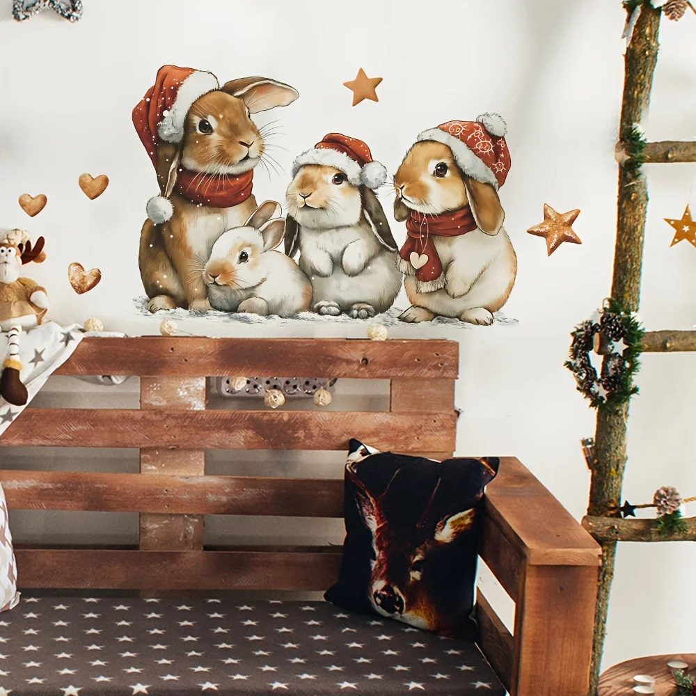 1 Stück, Weihnachtsaufkleber mit Hasen-Design – abnehmbarer wasserfester Vinyl-Aufkleber für Wandkunst, 15,7 Zoll x 23,6 Zoll