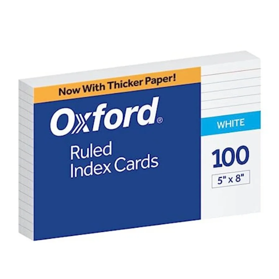 White Ruled Index Cards 5x8 Inches 100 Pack