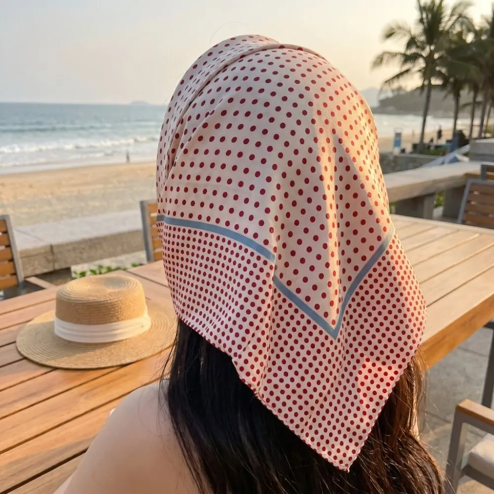 Retro Printed Dot Print Scarf Y2K Colorful Polka Dot Silk Scarf Geometric Shape Headband Hair Scarf Waist Scarf