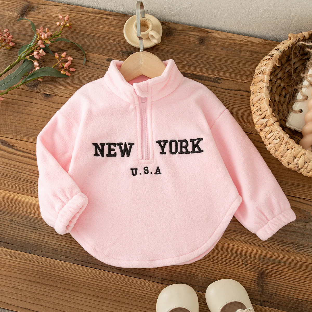 Baby Girl's Top Winter Cotton Solid Color Letter Long Sleeved Baby Girl Hoodie Cute And Warm Girl's Clothing