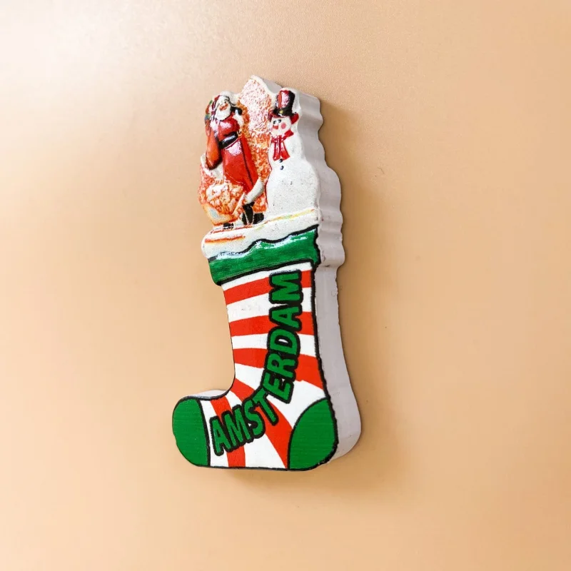 Dutch travel souvenirs, Amsterdam stockings, snowman refrigerator magnets, home decorations, gifts