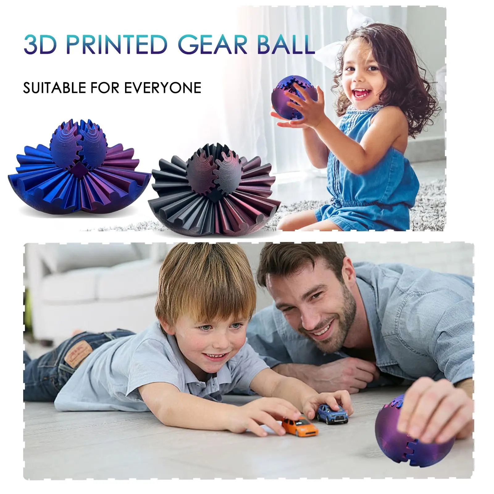 3D Printed Gear Ball Spin Ball ou Cube Fidget Toy, Esfera de engrenagem para Stress e Ansiedade Relaxante